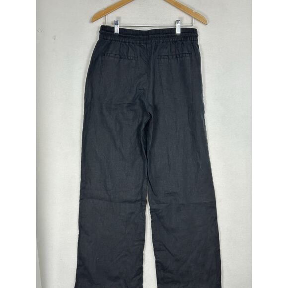 Athleta Women's Medium Petite Retreat Linen High Rise Wide Leg Pants Black EUC - Picture 6 of 10